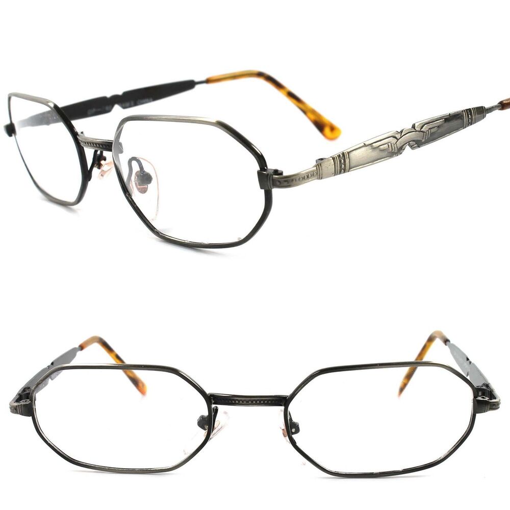 Vintage Optical Mens Womens Octagonal Gunmetal Eye Glasses Frames